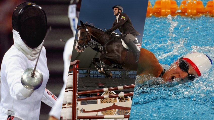 Fencing, equestrian and swimming in modern pentathlon.