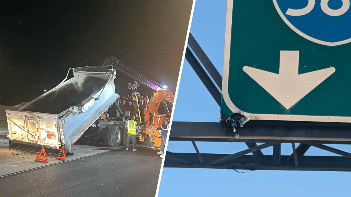 680 Sign Overhead sign on I-680 hit by big rig – NBC Bay Area