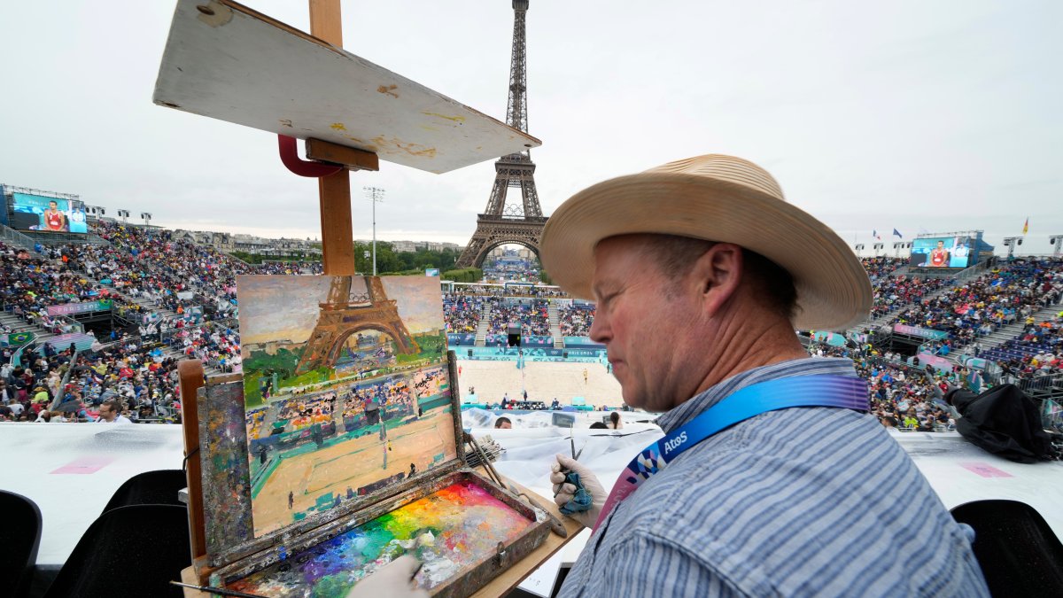 2024 Olympics beach volleyball painter depicts Eiffel Tower NBC Bay Area