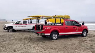 Rescue scene at Ocean Beach.