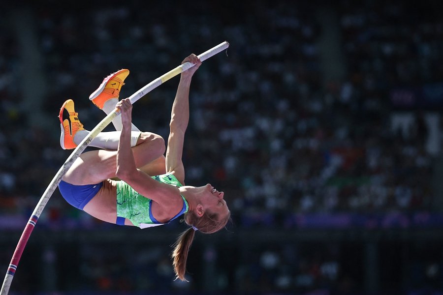 Slovenia's Tina Sutej competes in the women's pole vault qualification of the athletics event at the Paris 2024 Olympic Games at Stade de France in Saint-Denis, north of Paris, on August 5, 2024