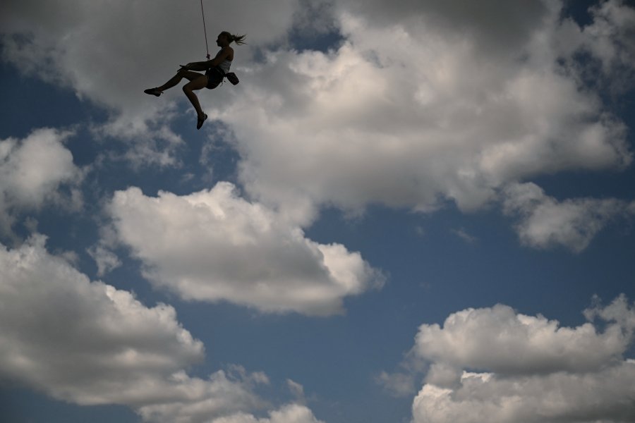 Slovenia's Janja Garnbret reacts after competing in the women's sport climbing lead semi-final during the Paris 2024 Olympic Games at Le Bourget Sport Climbing Venue in Le Bourget on August 8, 2024