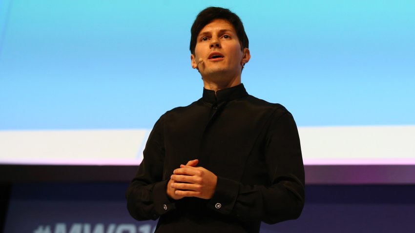 Telegram founder and CEO Pavel Durov delivers his keynote conference during day two of the Mobile World Congress at the Fira Gran Via complex in Barcelona, Spain on February 23, 2016. The annual Mobile World Congress hosts some of the world’s largest communication companies, the show runs from the 22 to 25 February.