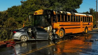 Scene of crash involving a school bus in Santa Cruz County.