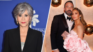 Jane Fonda (left) and Jennifer Lopez and Ben Affleck (right).