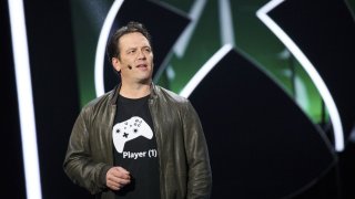 Phil Spencer, executive vice president at Microsoft, speaks at the company’s Xbox One X reveal event ahead of the E3 Electronic Entertainment Expo in Los Angeles on June 11, 2017.