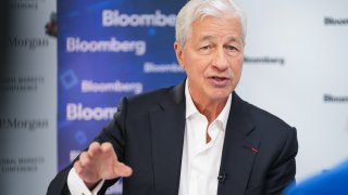 Jamie Dimon, chief executive officer of JPMorgan Chase & Co., during a Bloomberg Television interview on the sidelines of the JPMorgan Global Markets Conference in Paris, France, on Thursday, May 16, 2024. 