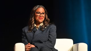 Thasunda Brown Duckett, TIAA CEO, speaks onstage during a live taping of “Earn Your Leisure” at Morehouse College on January 22, 2024 in Atlanta, Georgia. 