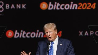 Former US President Donald Trump speaks at the Bitcoin 2024 conference in Nashville, Tennessee, US, on Saturday, July 27, 2024. 