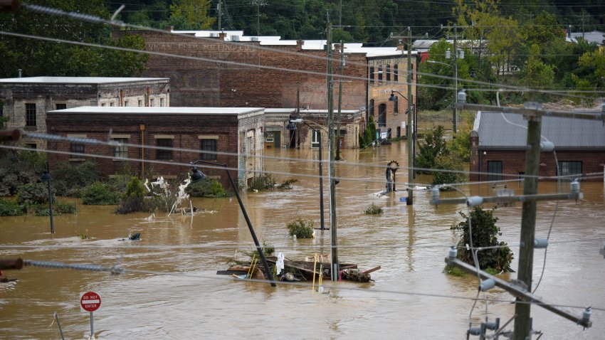 ASHEVILLE, NORTH CAROLINA - SEPTEMBER 28: Heavy rains from hurricane Helene caused record flooding and damage on September 28, 2024 in Asheville, North Carolina. Hurricane Helene made landfall in Florida's Big Bend on Thursday night with winds up to 140 mph and storm surges that killed at least 42 people in several states.