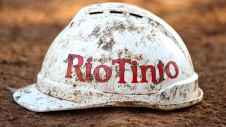 This is a photograph of a Rio Tinto mining helmet taken on 2 Jun. 2020.