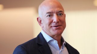 Amazon founder Jeff Bezos arrives for his meeting with British Prime Minister Boris Johnson at the UK diplomatic residence in New York City, Sept. 20, 2021.