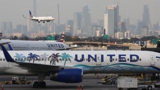 United airplanes are seen at the Newark Liberty International Airport in Newark, Unitted States on July 16, 2024. 