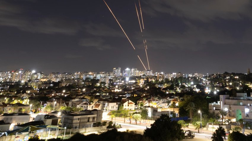 Israel’s Iron Dome anti-missile system intercepts rockets, as seen from Ashkelon, Israel, October 1, 2024.