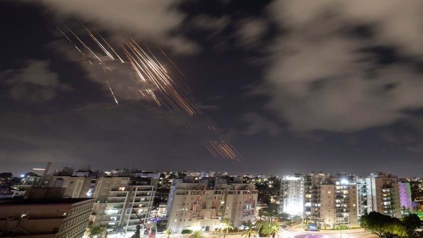 Israel’s Iron Dome anti-missile system intercepts rockets, as seen from Ashkelon, Israel, October 1, 2024 