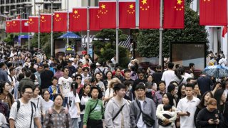 Shoppers on Nanjing East Road in Shanghai, China, on Wednesday, Oct. 2, 2024. 