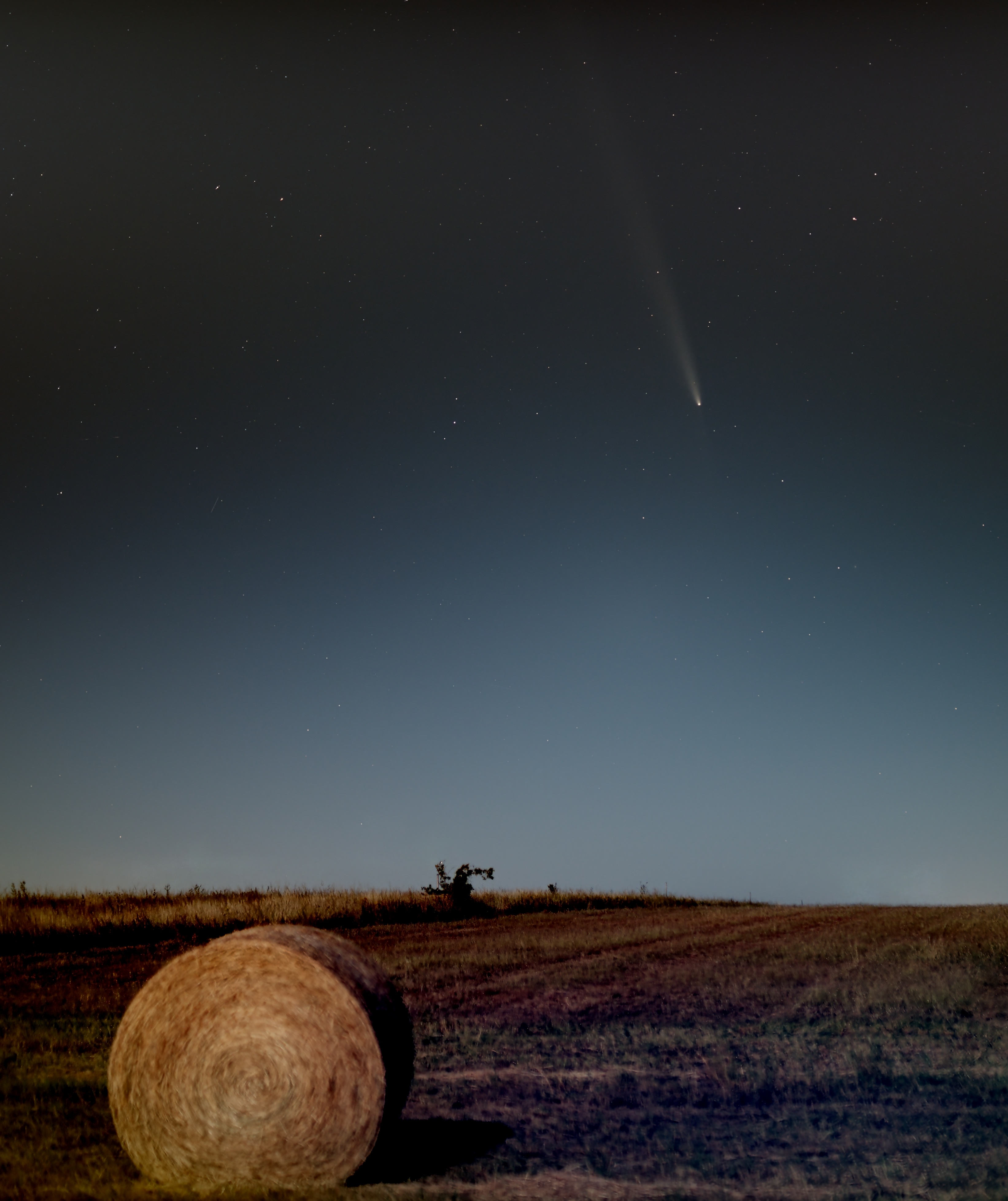 Comet C/2023 A3 Tsuchinshan-ATLAS was taken with Nikon ZF camera and 50mm f1.4 Sigma art lens.  4 Second exp. 400 ISO Oct 16,2024 from road by hayfield in New Fairview Texas.  Processed in Pixinsight with blur and noise Xterminator.