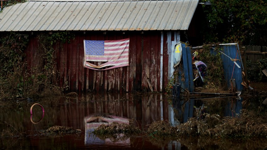 The aftermath Hurricane Helene leaves western North Carolina, including Swannanoa littered with debris, mud and clay as well as standing water on October 04, 2024.