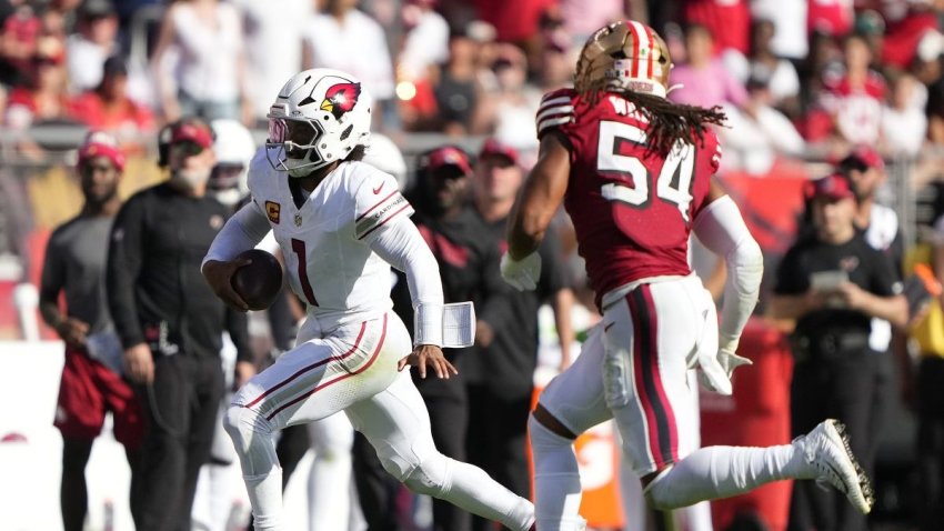 SANTA CLARA, CALIFORNIA – OCTOBER 06: Kyler Murray #1 of the Arizona Cardinals runs with the ball during the fourth quarter against the San Francisco 49ers at Levi’s Stadium on October 06, 2024 in Santa Clara, California. (Photo by Thearon W. Henderson/Getty Images)