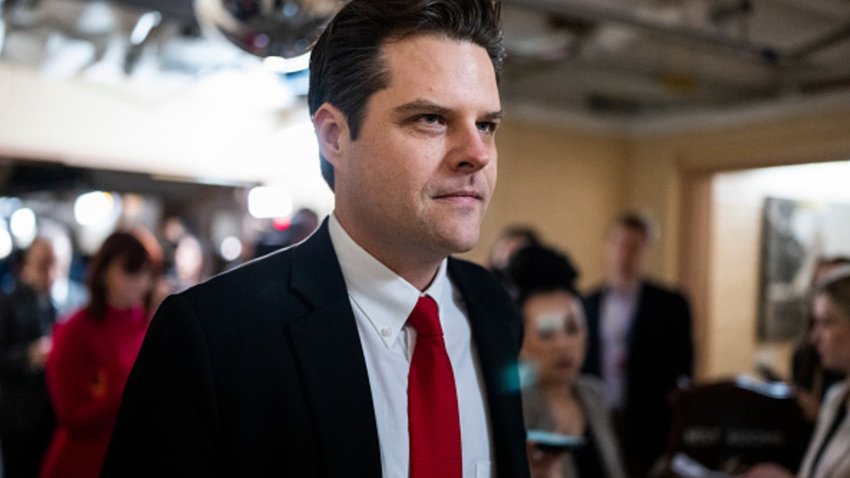 Rep. Matt Gaetz, R-Fla., is seen outside a meeting of the House Republican Conference in the U.S. Capitol on Tuesday, January 3, 2023.