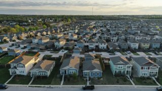 Single-family homes in a residential neighborhood in San Marcos, Texas.