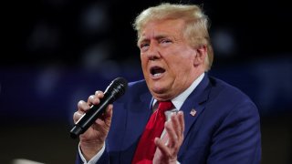 Republican presidential nominee and former U.S. President Donald Trump speaks during a campaign town hall meeting, moderated by Arkansas Governor Sarah Huckabee Sanders, in Flint, Michigan, U.S., September 17, 2024. 