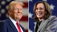 Combination with Former President and Republican Presidential Candidate Donald Trump (L), and Vice President and Democratic Presidential Candidate Kamala Harris. 