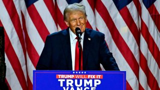 Former US President and Republican presidential candidate Donald Trump speaks during an election night event at the West Palm Beach Convention Center in West Palm Beach, Florida, on November 6, 2024. Republican former president Donald Trump closed in on a new term in the White House early November 6, 2024, just needing a handful of electoral votes to defeat Democratic Vice President Kamala Harris. 