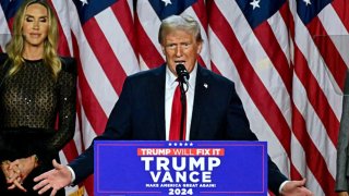 Former US President and Republican presidential candidate Donald Trump speaks during an election night event at the West Palm Beach Convention Center in West Palm Beach, Florida, on November 6, 2024. 