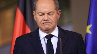 Olaf Scholz, Germany’s chancellor, during a news conference at the Chancellery in Berlin, Germany, on Monday, Nov. 4, 2024.