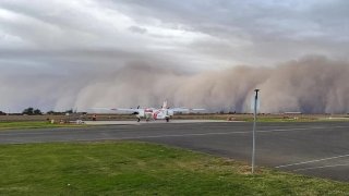 A dust storm sweeps through Central California.