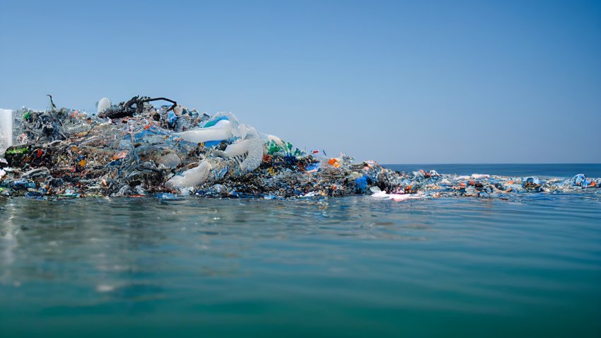 floating garbage on the sea , dirty dump in ocean