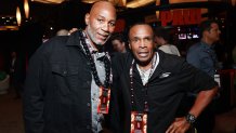 ARLINGTON, TEXAS - NOVEMBER 15: (L-R) Lennox Lewis and Sugar Ray Leonard attend Netflix: Jake Paul vs. Mike Tyson at AT&T Stadium on November 15, 2024 in Arlington, Texas. (Photo by Matt Winkelmeyer/Getty Images for Netflix © 2024)