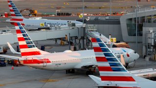 American Airlines planes sit parked at LaGuardia Airport in New York City, Nov. 27, 2024.