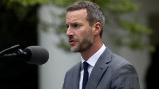 Adam Boehler, the CEO of the U.S. International Development Finance Corporation, addresses the daily coronavirus task force briefing in the Rose Garden at the White House in Washington, U.S., April 14, 2020. 