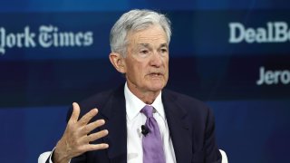 Federal Reserve Chairman Jerome Powell speaks during the New York Times annual DealBook summit at Jazz at Lincoln Center on December 04, 2024 in New York City.