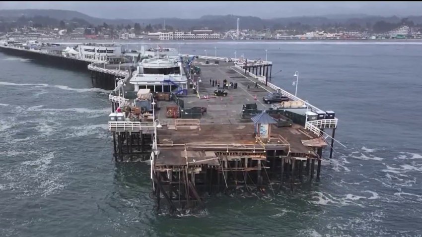 A portion of the Santa Cruz Wharf broke off due to a large swell on Monday, Dec. 23, 2024.