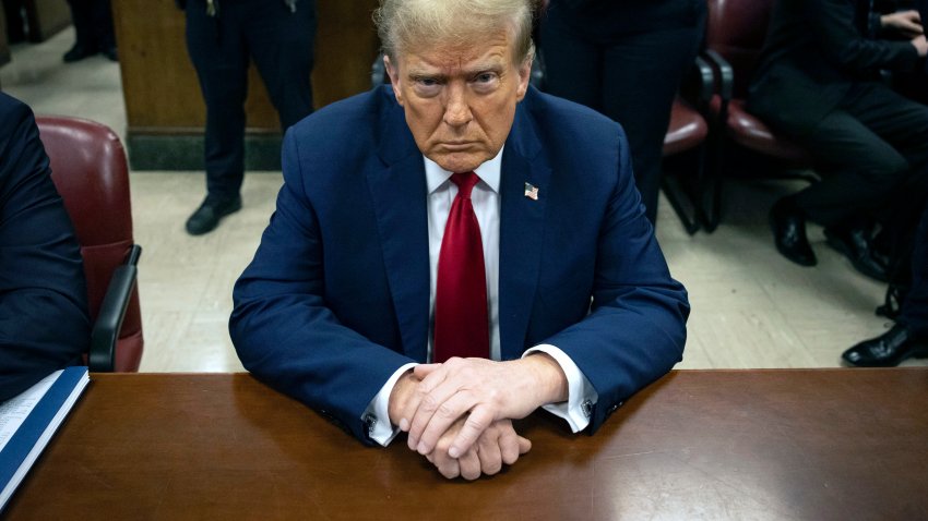 Former President Donald Trump waits for the start of proceedings in Manhattan criminal court, Tuesday, April 23, 2024, in New York.