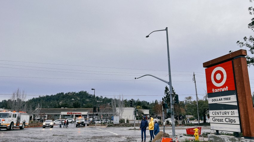 A retail center parking lot in Scotts Valley is filled with damage from a confirmed tornado. December 12, 2024. Photo Courtesy: Dalton Behringer/ NWS Bay Area.