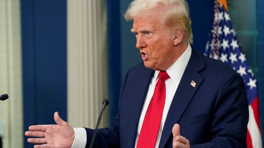 U.S. President Donald Trump speaks to reporters about Wednesday’s deadly midair collision between a U.S. Army Black Hawk helicopter and American Eagle flight 5342 near Ronald Reagan Washington National Airport, in the Brady Press Briefing Room at the White House in Washington, U.S., January 30, 2025.