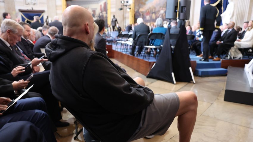 Sen. John Fetterman sitting at the inauguration of Donald Trump.