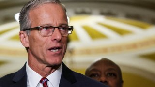 Republican U.S. Senator John Thune (R-SD), who was elected to become the next Senate Majority Leader, speaks to the media after a U.S. Senate Republicans meeting to vote on leadership positions for the 119th Congress, on Capitol Hill in Washington, U.S., November 13, 2024.
