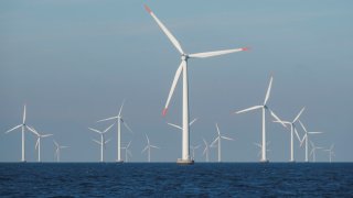 A view of the turbines at Orsted’s offshore wind farm near Nysted, Denmark, September 4, 2023. 