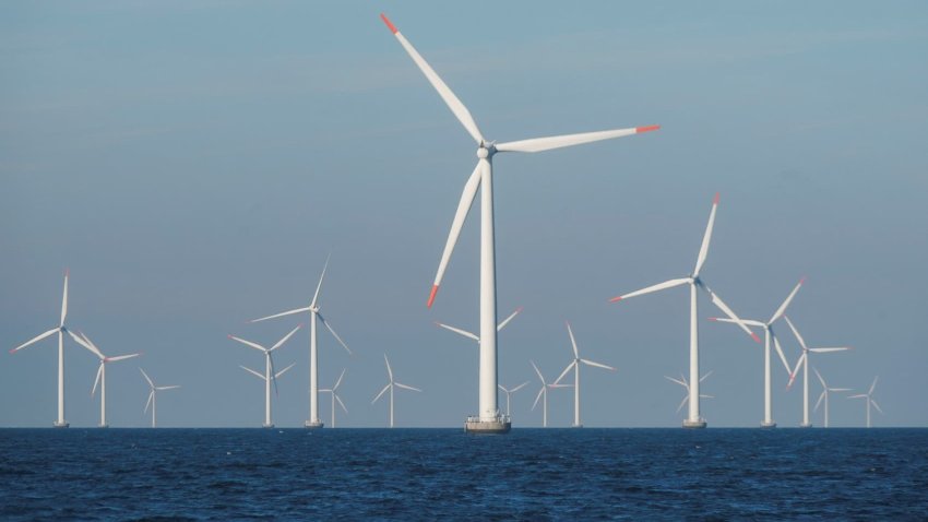 A view of the turbines at Orsted’s offshore wind farm near Nysted, Denmark, September 4, 2023. 