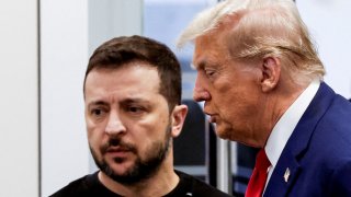 FILE PHOTO: Republican presidential nominee and former U.S. President Donald Trump and Ukraine’s President Volodymyr Zelenskyy meet at Trump Tower in New York City, U.S., September 27, 2024. 