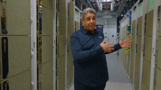 Yuval Bachar, founder and CEO of start-up ECL, shows off its small 1MW AI data center powered entirely by hydrogen in Mountain View, California, on December 18, 2024.