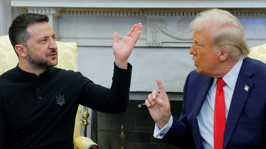 U.S. President Donald Trump meets with Ukrainian President Volodymyr Zelenskyy at the White House in Washington, D.C., U.S., Feb. 28, 2025.