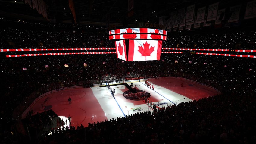 BOSTON, MASSACHUSETTS – FEBRUARY 20: A general view of the atmosphere during the Canadian national anthem prior to the NHL 4 Nations Face-Off Championship Game between Team Canada and Team United States at TD Garden on February 20, 2025 in Boston, Massachusetts. (Photo by Maddie Meyer/Getty Images)