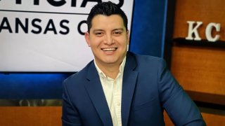 Adan Manzano, an anchor and reporter, on the set at Telemundo Kansas City in Missouri.