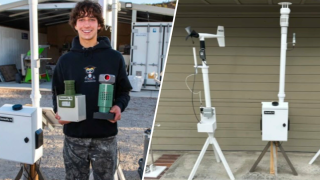 Ryan Honary shows off his fire detection sensors.